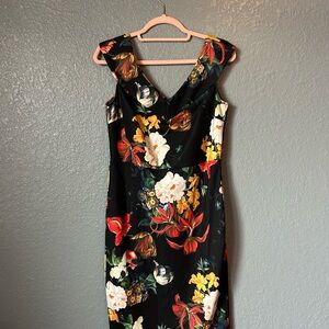 New York & Company Black Floral Midi Dress